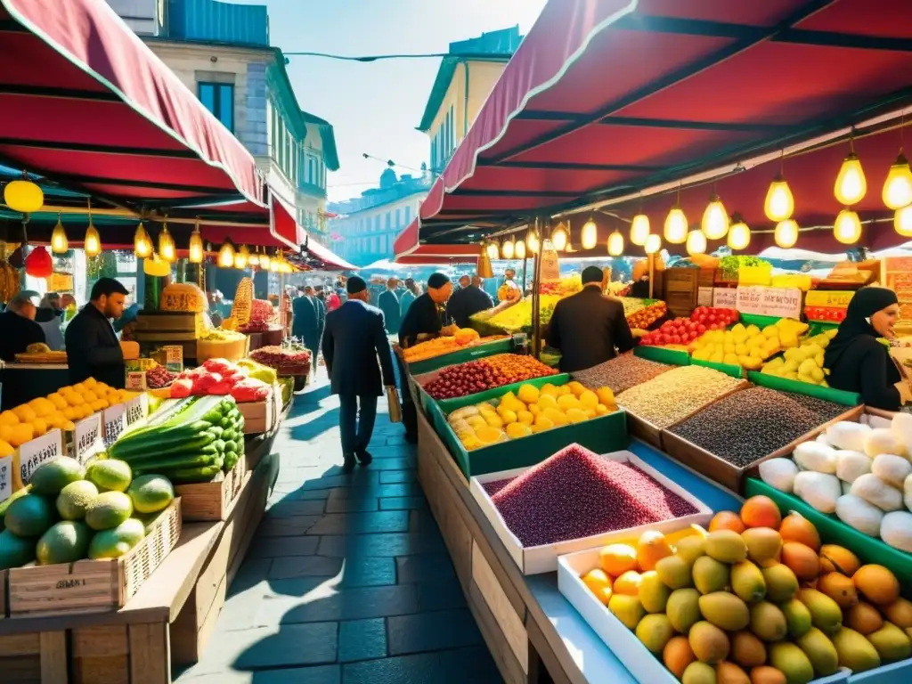 Un mercado bullicioso y colorido de comida halal en Estambul, Turquía