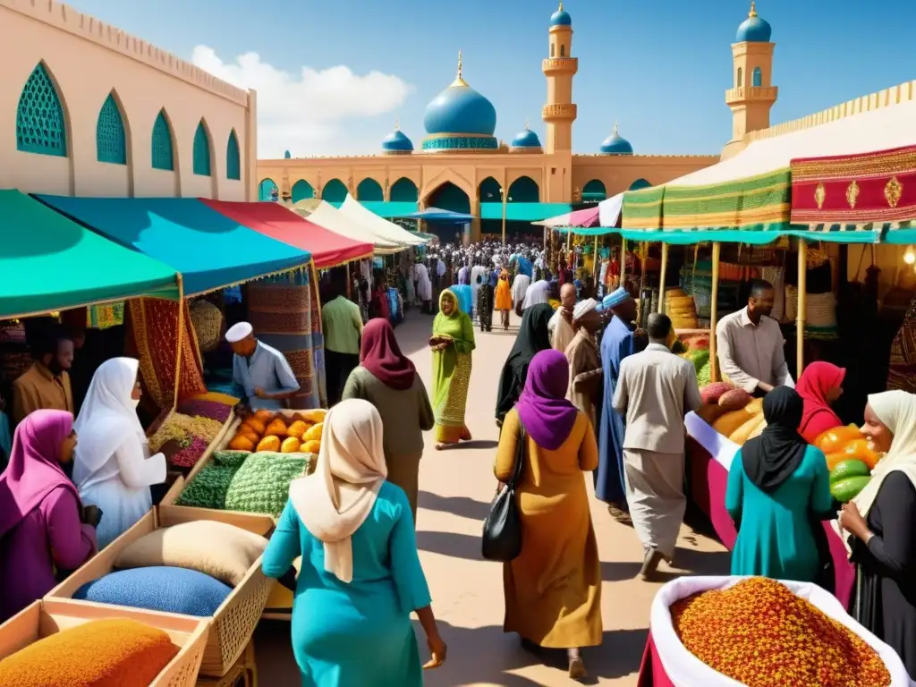 Un mercado bullicioso en una diáspora somalí, donde la identidad, la fe y las fronteras se entrelazan en comunidad vibrante