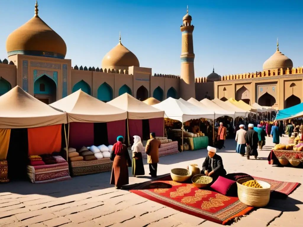 Un mercado bullicioso en Turkestán, donde se encuentran el Islam y tradiciones nómadas