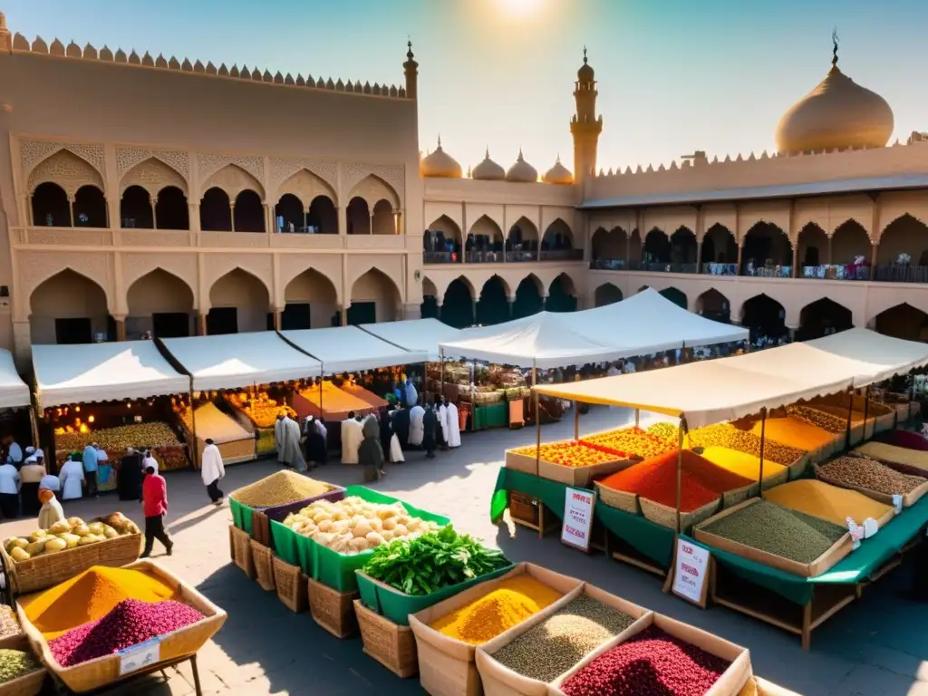 Un mercado bullicioso en una vibrante ciudad de Oriente Medio