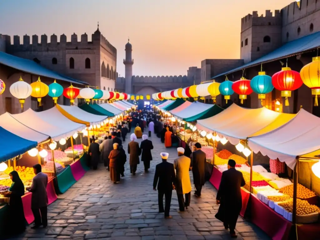 Mercado bullicioso y vibrante, lleno de tradiciones y delicias Eid al-Fitr