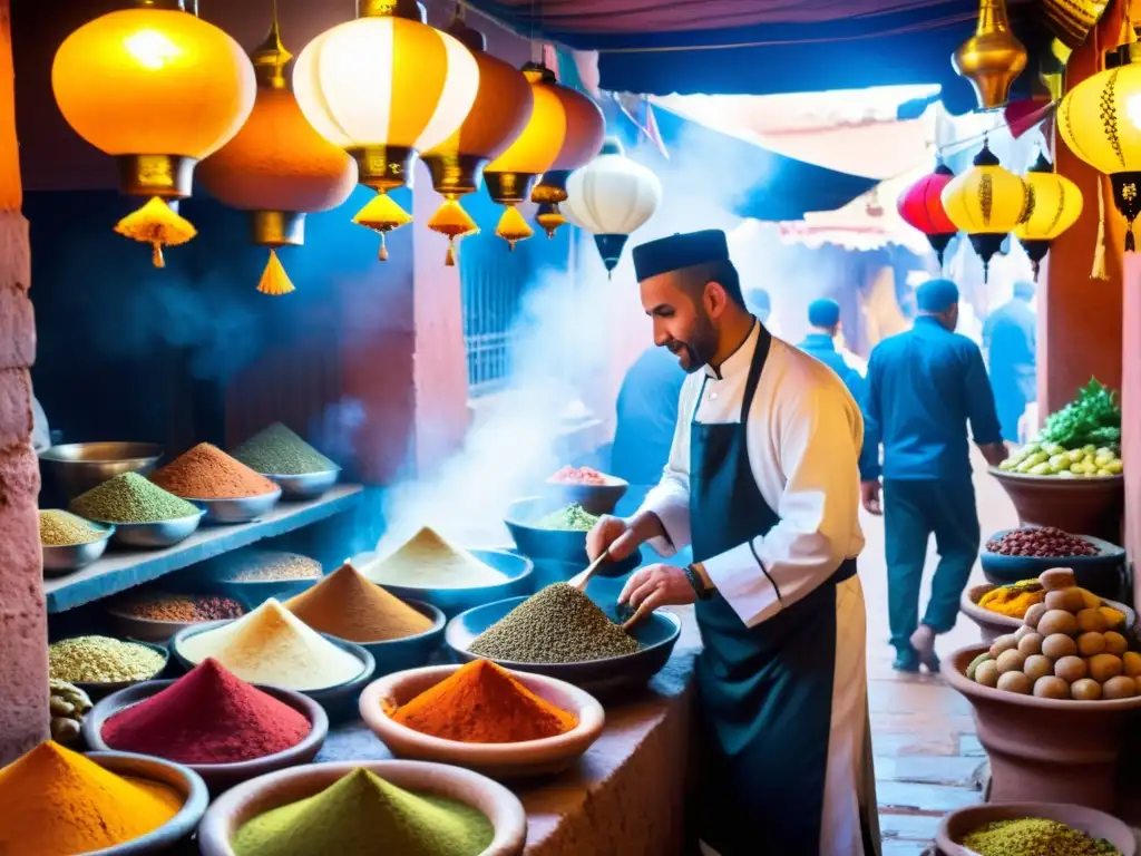 Mercado bullicioso en Marrakech, Marruecos