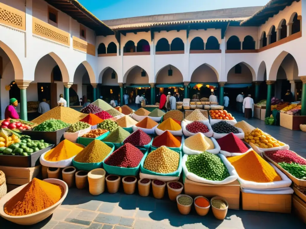 Un mercado otomano bullicioso con vendedores de especias, frutas y verduras, arquitectura ornamental y luz vibrante