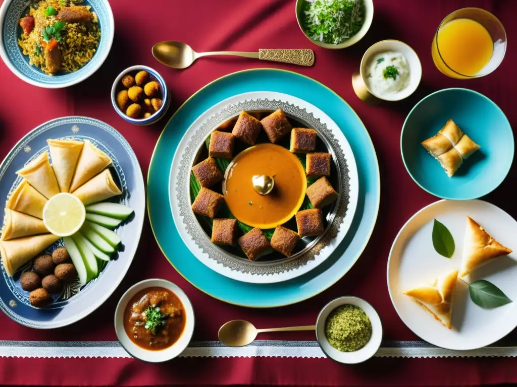 Una mesa bellamente decorada con platos tradicionales de la gastronomía islámica, que invita a explorar los beneficios de esta dieta rica y diversa