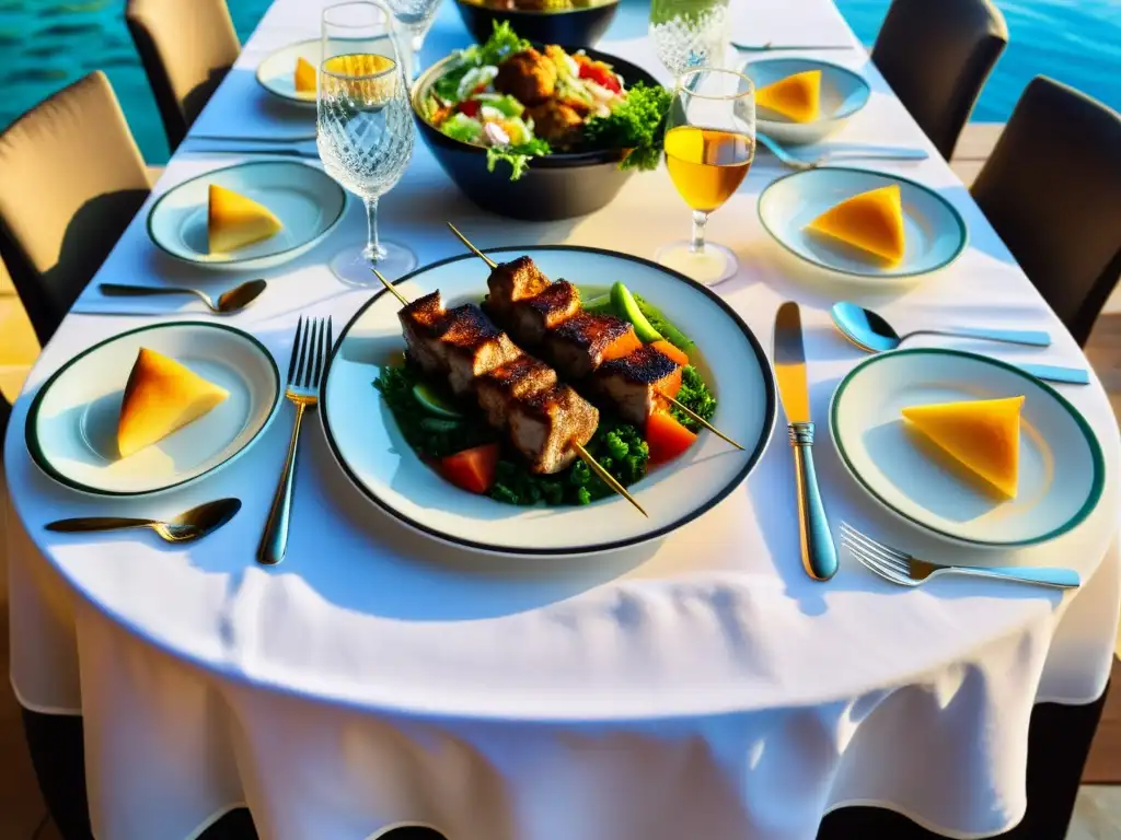 Mesa halal en Marmaris: Delicias turcas al atardecer Una mesa bellamente decorada en un restaurante halal en Marmaris, Turquía