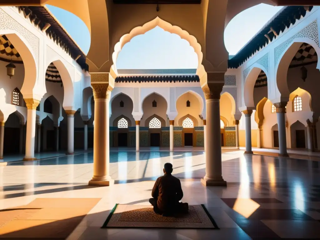 Una mezquita histórica bellamente restaurada, con intrincados patrones geométricos y una atmósfera de paz y espiritualidad