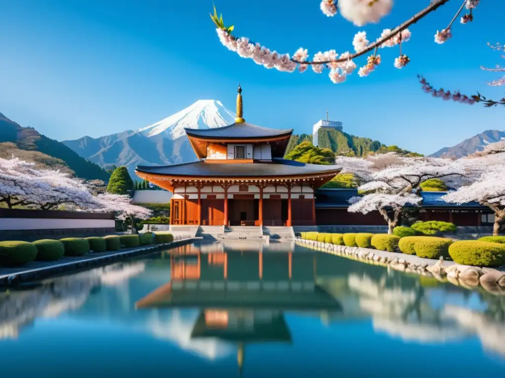 Una mezquita japonesa moderna en armonía con la naturaleza, reflejando la convivencia pacífica de las comunidades musulmanas en Japón