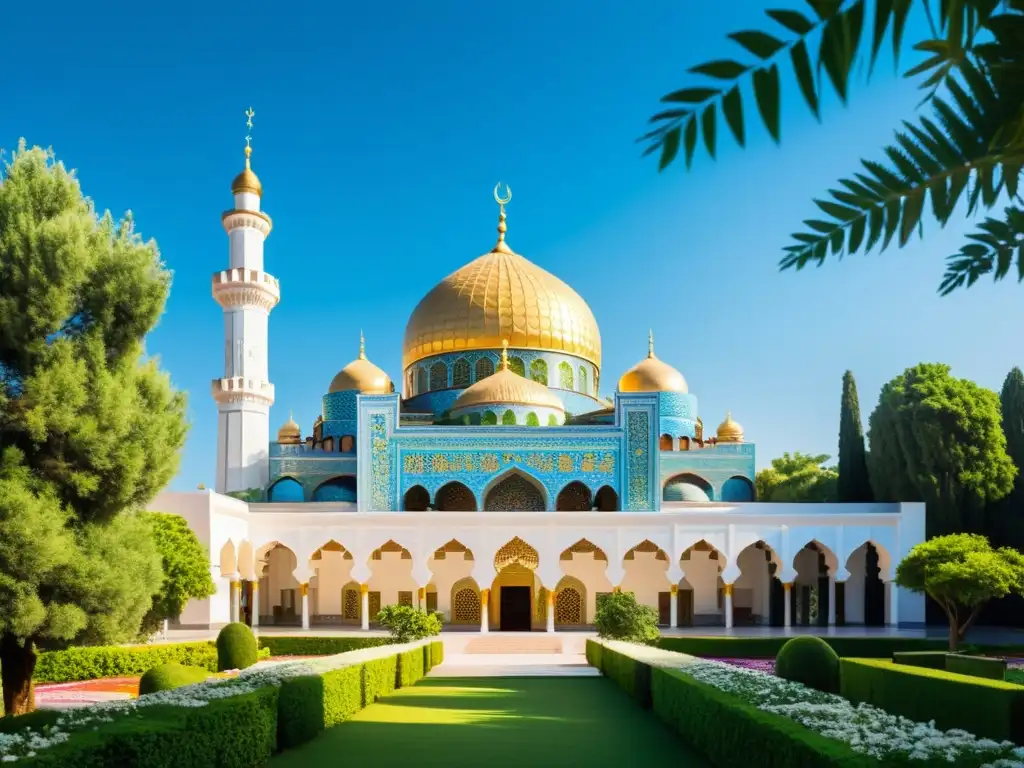 Una mezquita serena se encuentra en un oasis exuberante