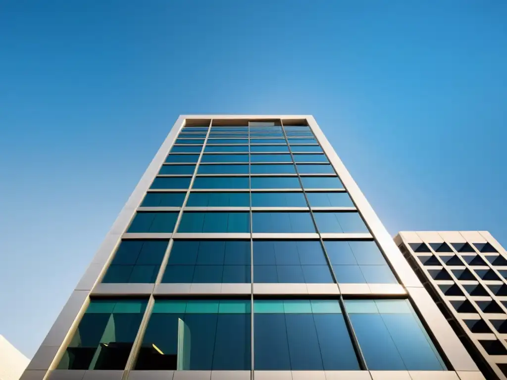 Moderno edificio de banca islámica, con diseño arquitectónico elegante, en una ciudad bulliciosa