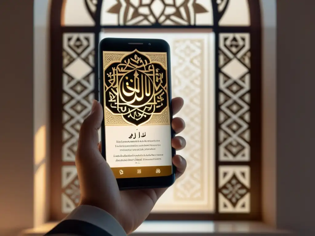 Un momento de devoción: una persona usa una elegante app de oración islámica en su smartphone