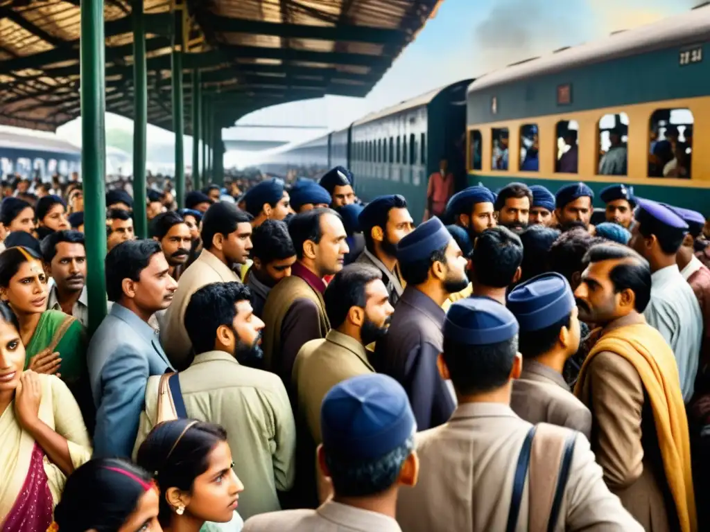 Multitud en estación de tren de la India durante la partición