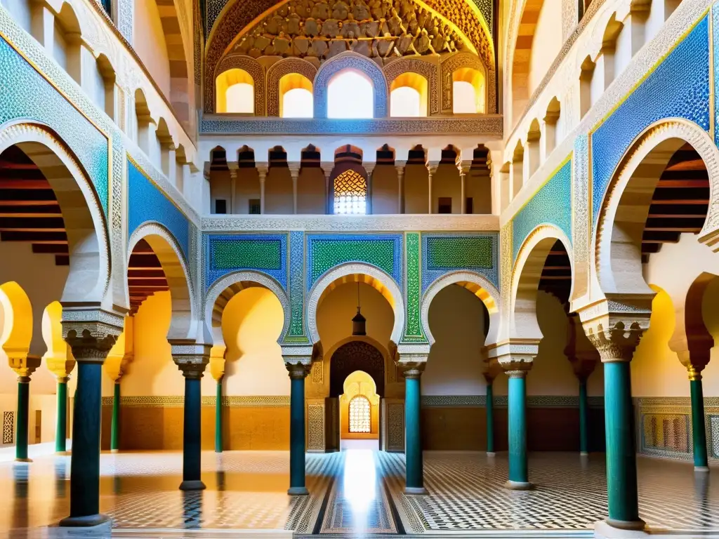 Ingeniería musulmana maravillas arquitectónicas: Detalle de mosaicos y patrones geométricos en el interior de la Gran Mezquita de Córdoba