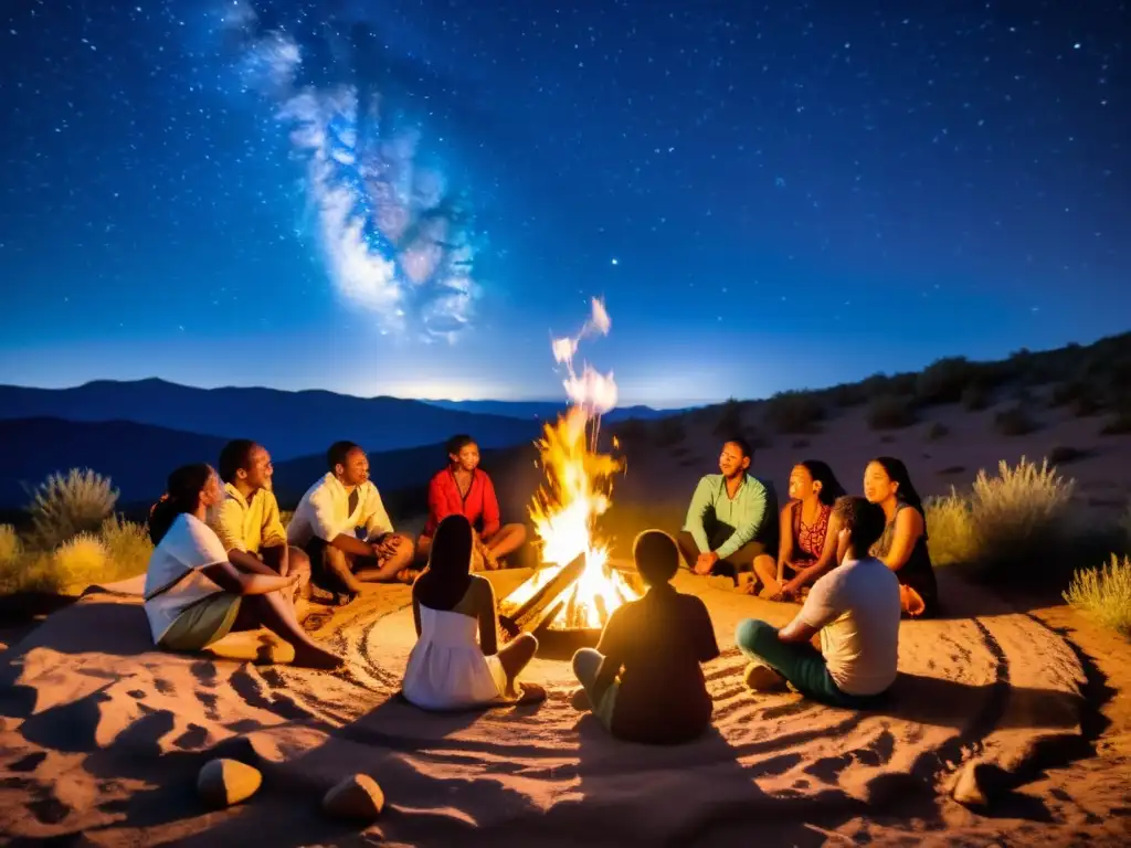 Narrador oral comparte historias bajo el cielo estrellado, creando cohesión social en la comunidad islámica