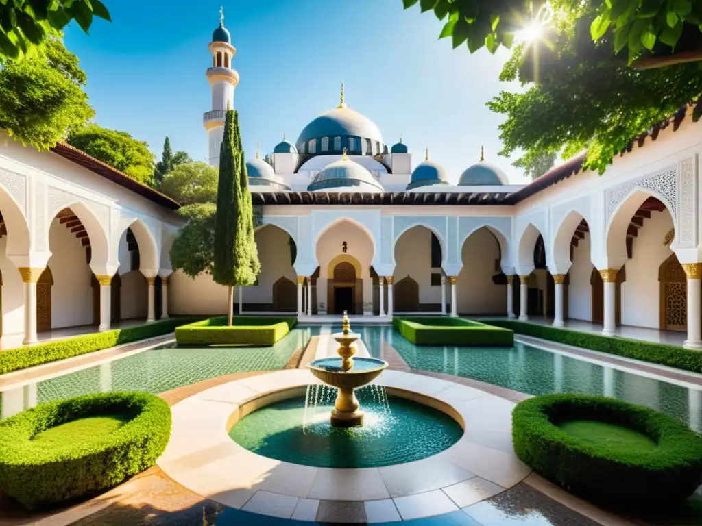 Un oasis de paz en una mezquita: jardines exuberantes, fuente cristalina y arquitectura ornamental