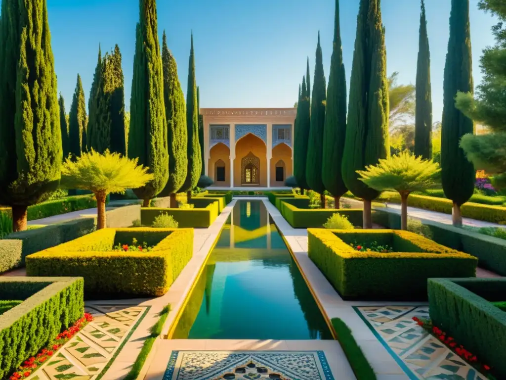 Un oasis de tranquilidad en el jardín persa de Fin, simbolismo del agua en jardines islámicos capturado en esta imagen de 8k