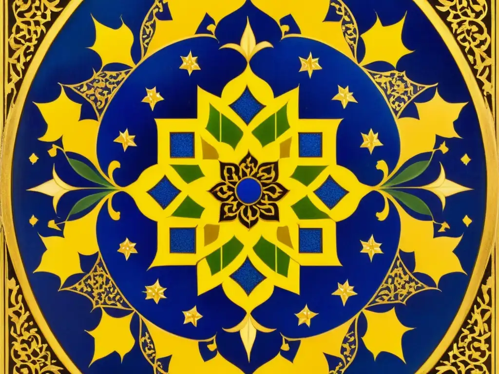Obra de arte islámica de la dinastía Safávida, con motivos florales y patrones geométricos, influencia del Islam en pintura