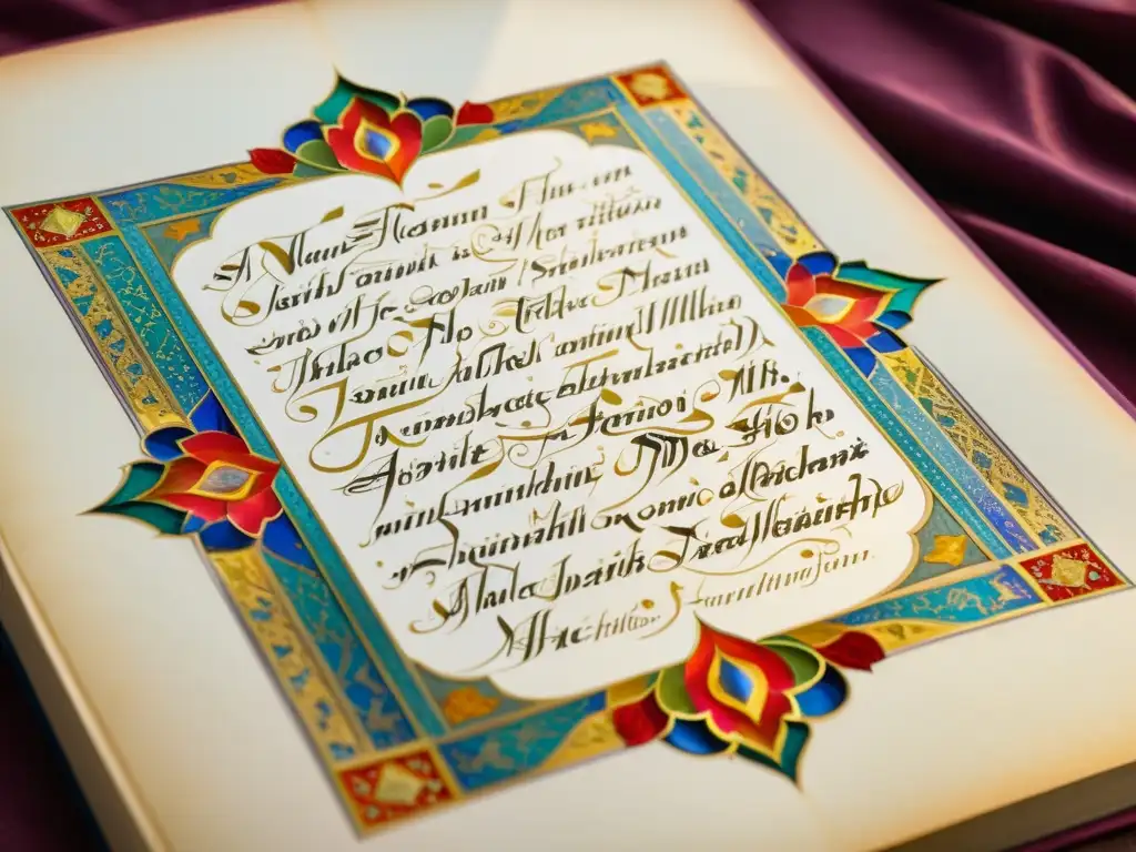 Una obra maestra de la época dorada del Islam, con caligrafía árabe, hojas de oro y colores vibrantes