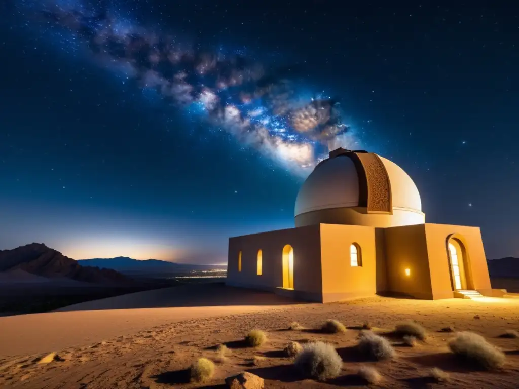 El Observatorio de Maragheh iluminado por las estrellas, evocando la historia islámica de los observatorios astronómicos