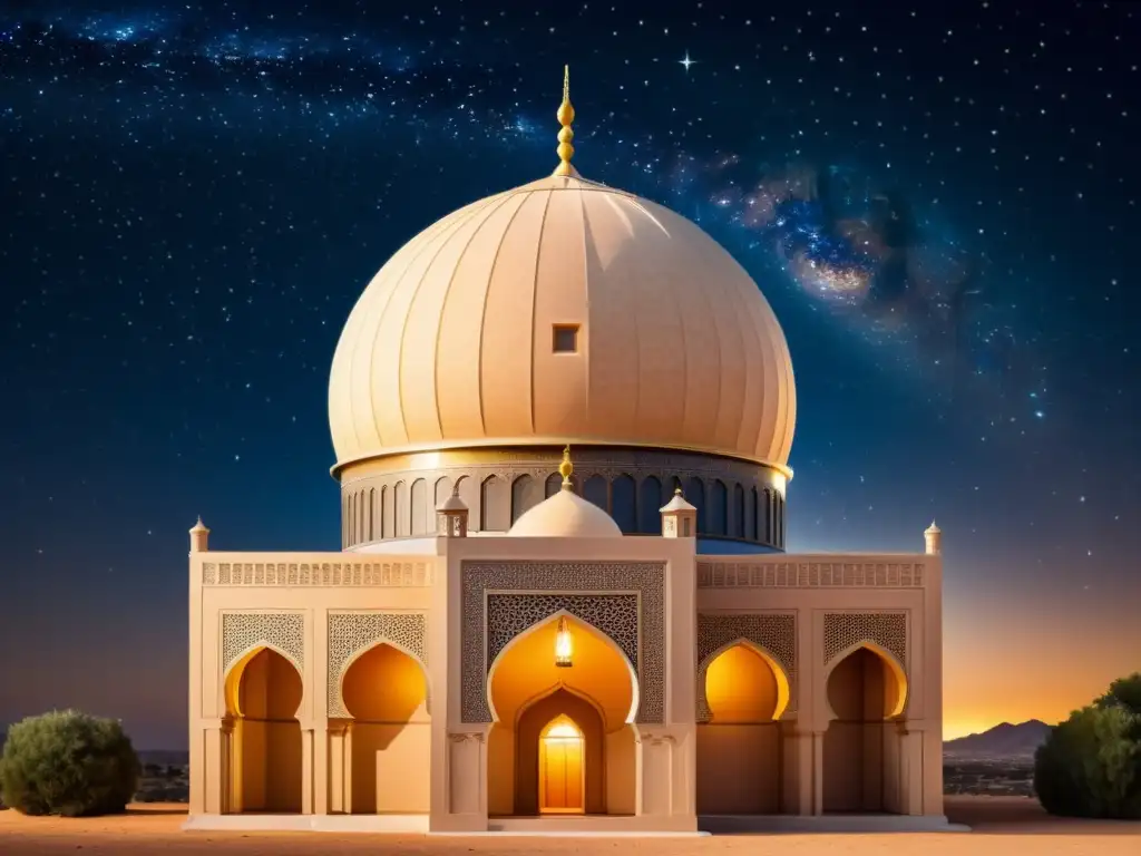 Observatorio islámico antiguo bajo un cielo estrellado, destacando la ciencia del Islam clásico