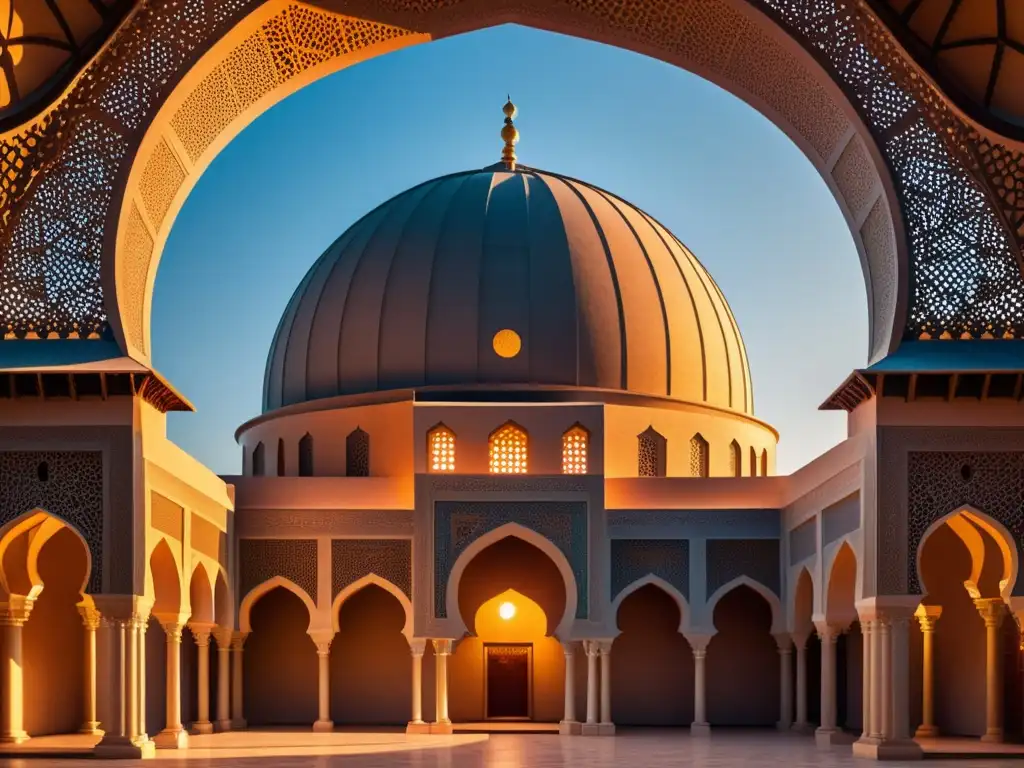 Observatorio islámico antiguo iluminado por el cálido atardecer