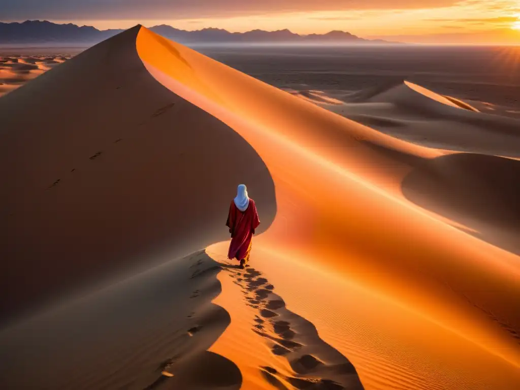 Un paisaje desértico al atardecer con influencia sufí en poetas occidente, evocando misticismo y conexión espiritual