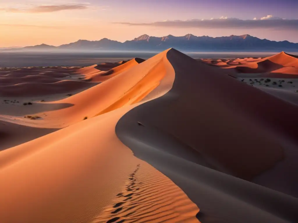 Un paisaje desértico sereno al atardecer con un Sufi contemplativo, reflejando 'La prosa sufí como espejo'