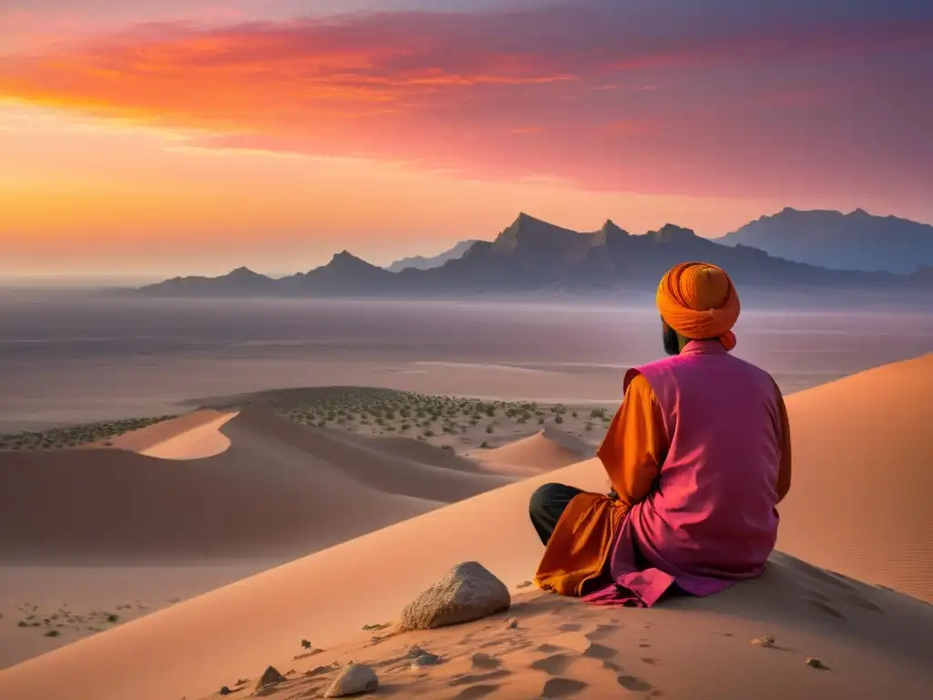 Contemplación en el desierto al atardecer Un paisaje desértico sereno al atardecer