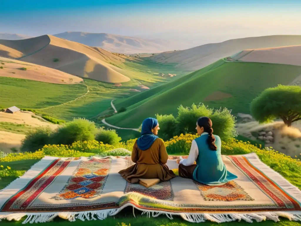 Un paisaje kurdistaní vibrante, con colinas verdes salpicadas de flores silvestres y un cielo azul claro