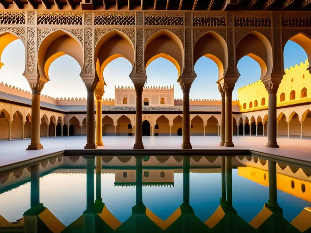 El Palacio de la Aljafería en Zaragoza, España, bañado por la cálida luz del atardecer