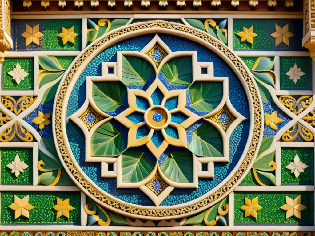 Panel de mosaico de la Alhambra: poesía andalusí legado literario en vibrantes colores y patrones geométricos