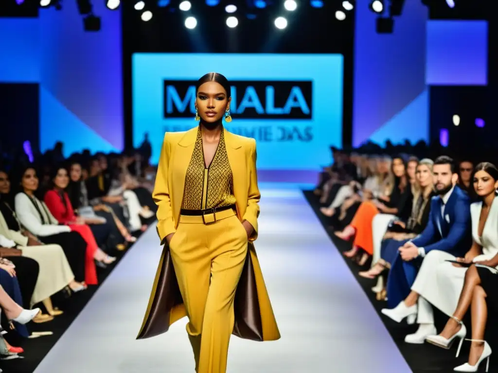 En una pasarela internacional de Moda Halal, modelos lucen elegantes diseños mientras una audiencia entusiasta observa