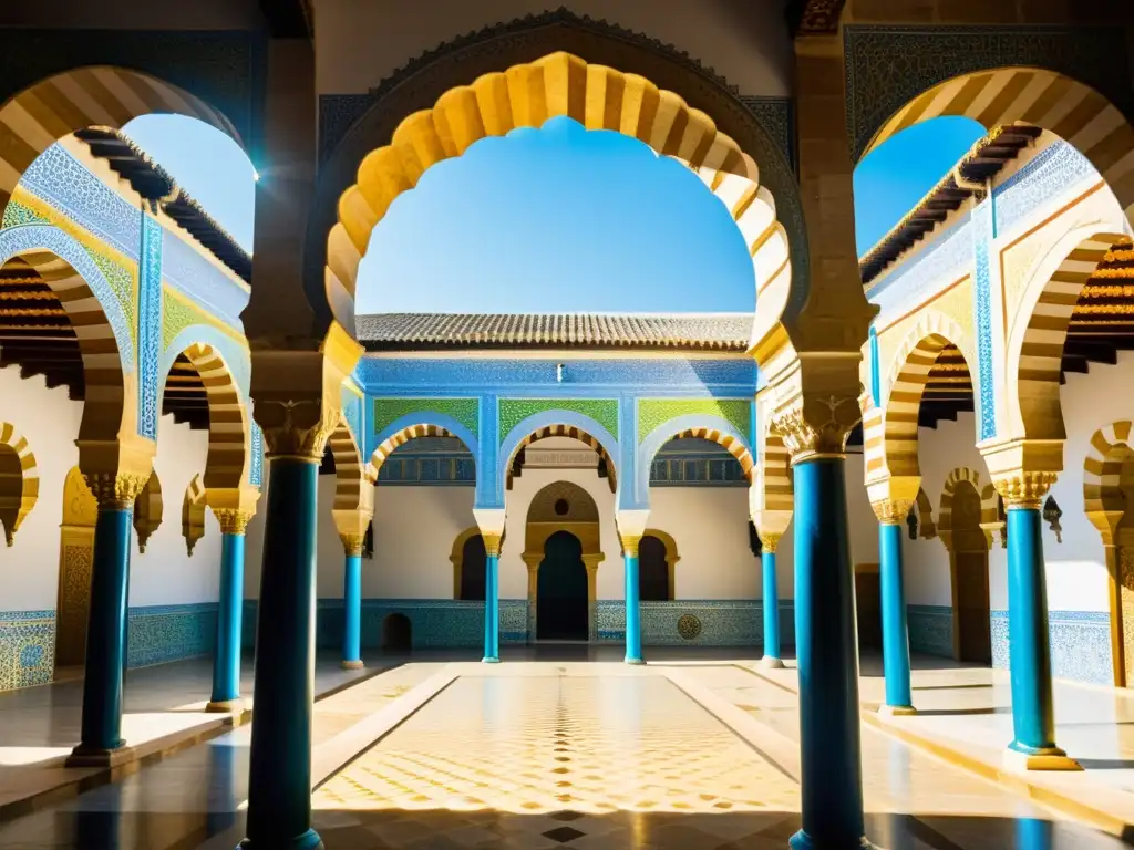 Un patio de la Gran Mezquita de Córdoba, con mosaicos vibrantes y visitantes, refleja la diversidad cultural en el Islam