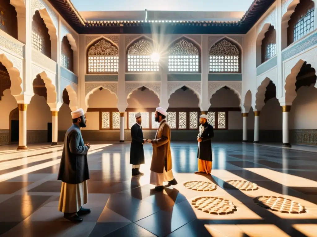 Un patio de mezquita histórica con impresionantes diseños geométricos