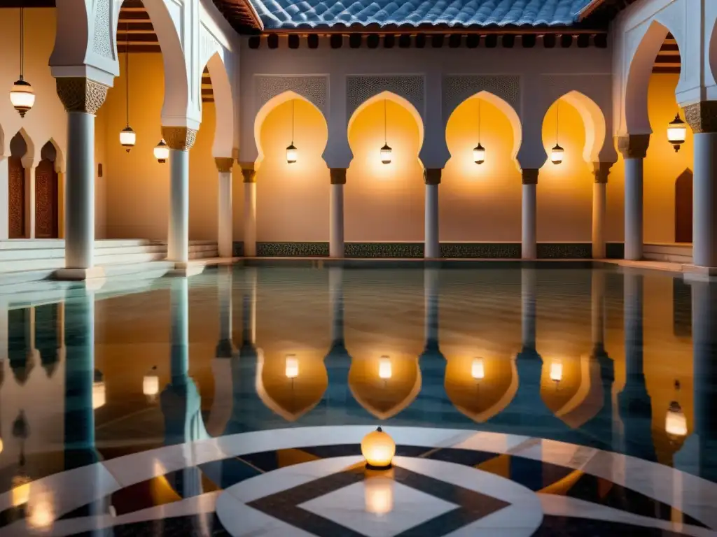 Un patio de mezquita bellamente iluminado al atardecer, con una atmósfera de serenidad y espiritualidad en el mundo islámico