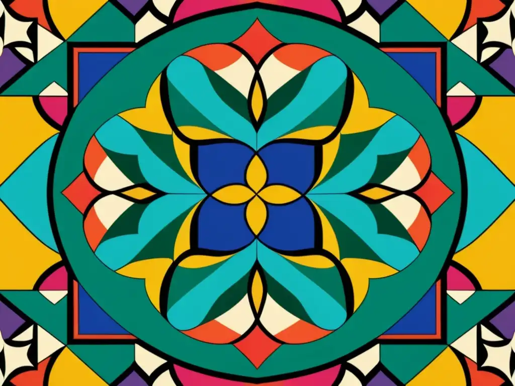 Patrón geométrico islámico: detalle y color vibrante Un patrón geométrico islámico detallado con colores vibrantes y líneas precisas, reflejando la belleza de la matemática islámica en el arte