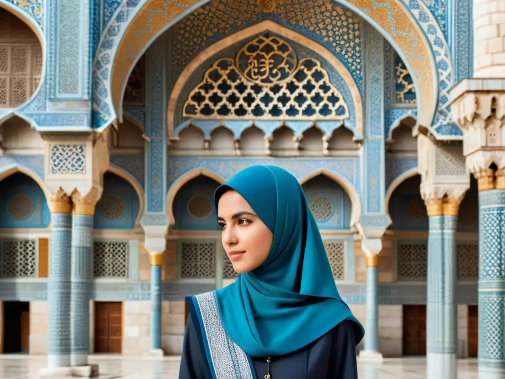 Persona admirando la majestuosa Mezquita Azul en Estambul con vestimenta apropiada en lugares sagrados islámicos