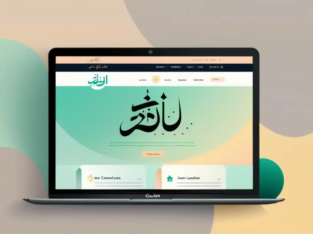 Plataforma de aprendizaje islámico a distancia con diseño moderno y sereno, accesible desde varios dispositivos electrónicos