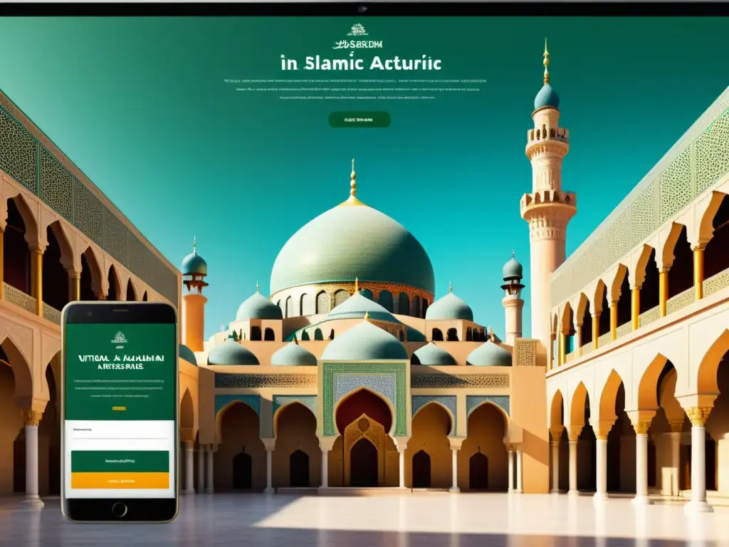 Plataforma elearning islámico cultura profunda: Interfaz detallada con tour virtual inmersivo de arquitectura y arte islámico