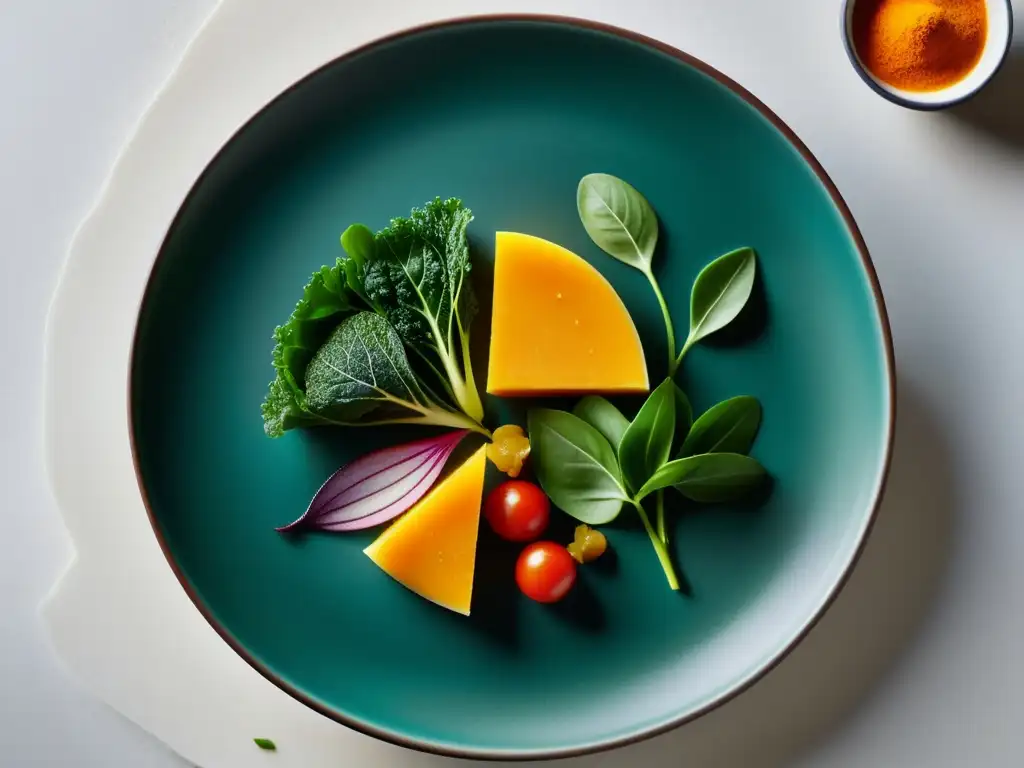 Una propuesta innovadora de cocina islámica: plato vegetariano/vegano colorido y elegante, con influencias contemporáneas