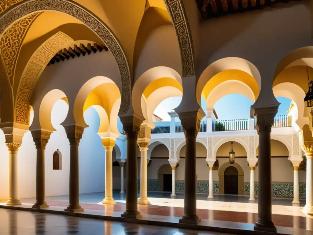 Radiante Mezquita-Catedral en Córdoba, España, con arcos de herradura y columnas ornamentadas