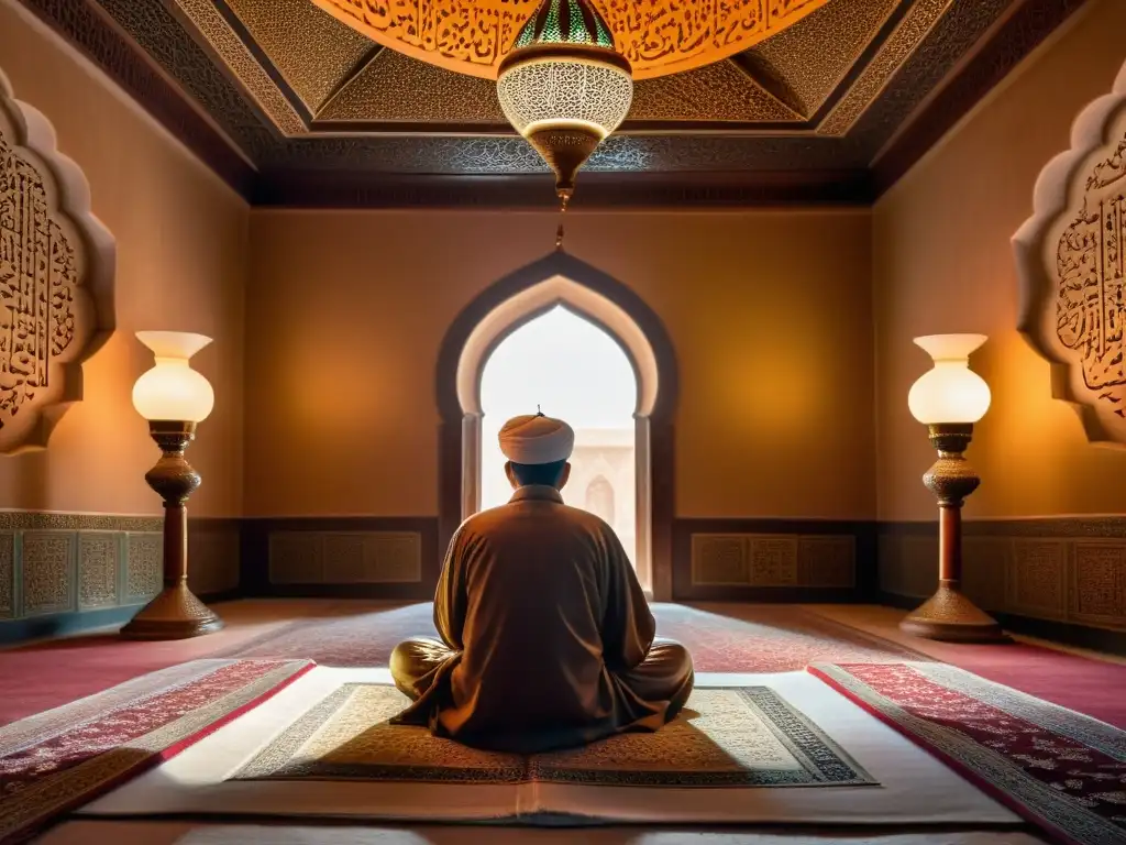 Al Razi en su estudio islámico, encarnando la libertad del pensamiento en la tradición islámica, rodeado de manuscritos y instrumentos científicos