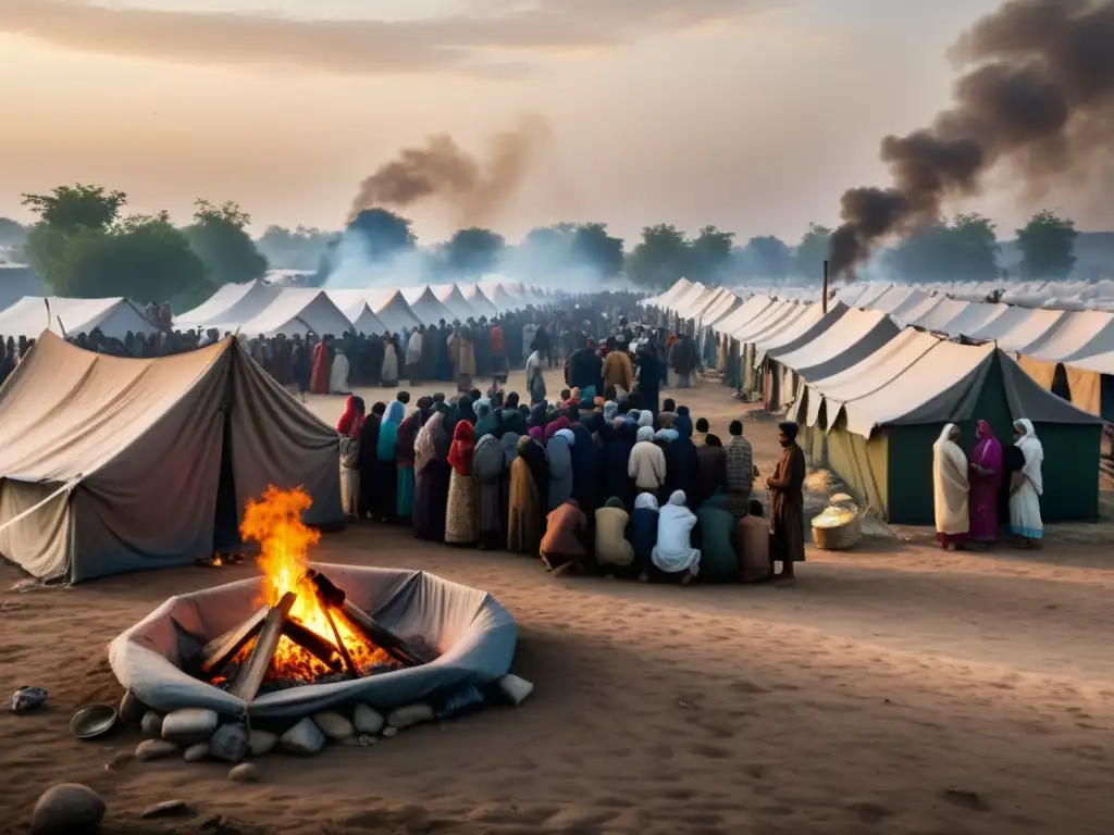 Refugiados musulmanes en campamento durante la Partición de India