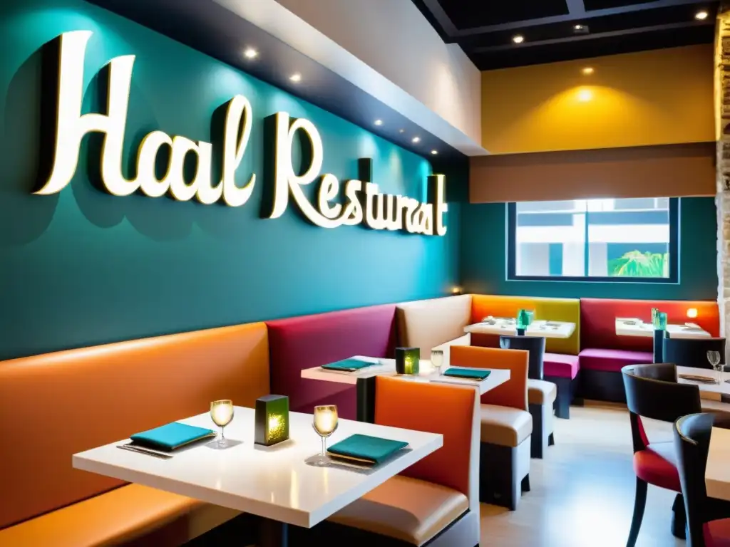 Un restaurante halal bullicioso con comida saludable y atmósfera acogedora