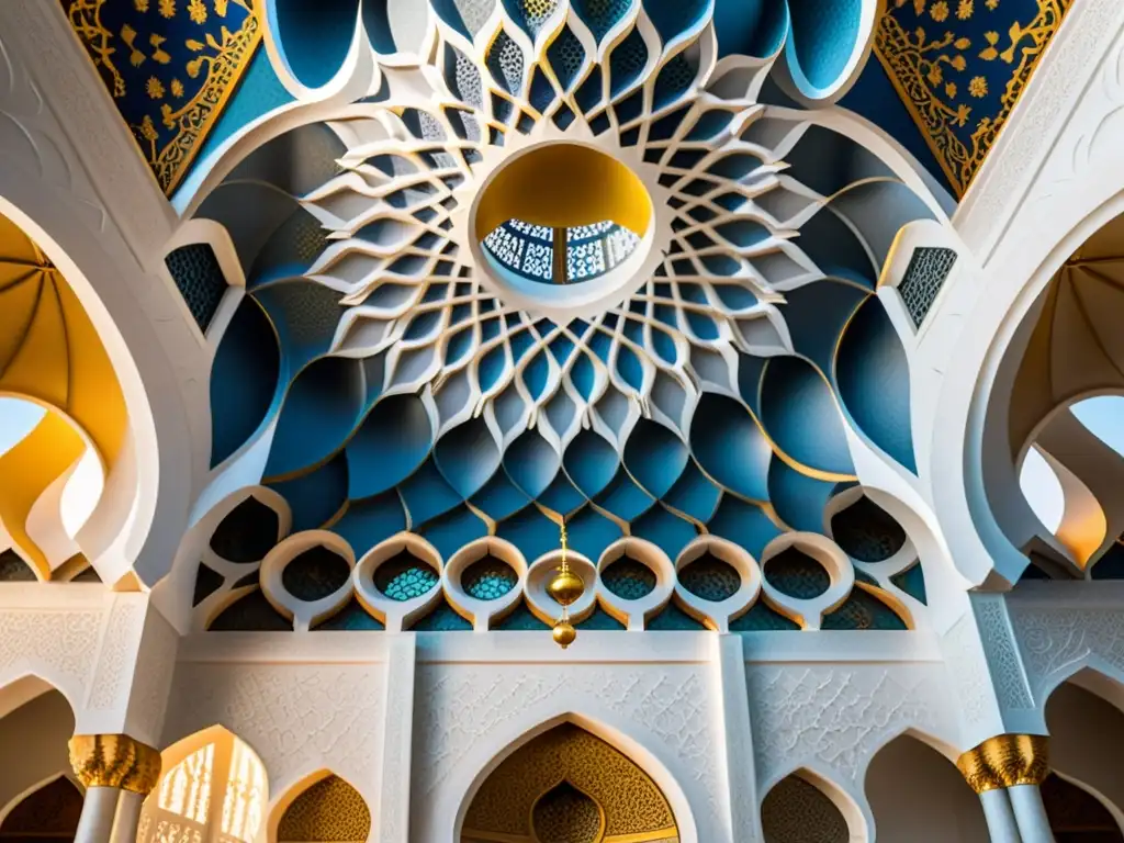 Deslumbrante simetría y patrones en el arte islámico en el techo de la Mezquita Sheikh Zayed en Abu Dhabi