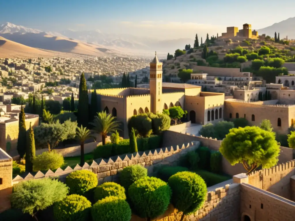 El sol naciente ilumina la antigua ciudad de Damasco, con sus muros de piedra y minaretes bañados en luz dorada