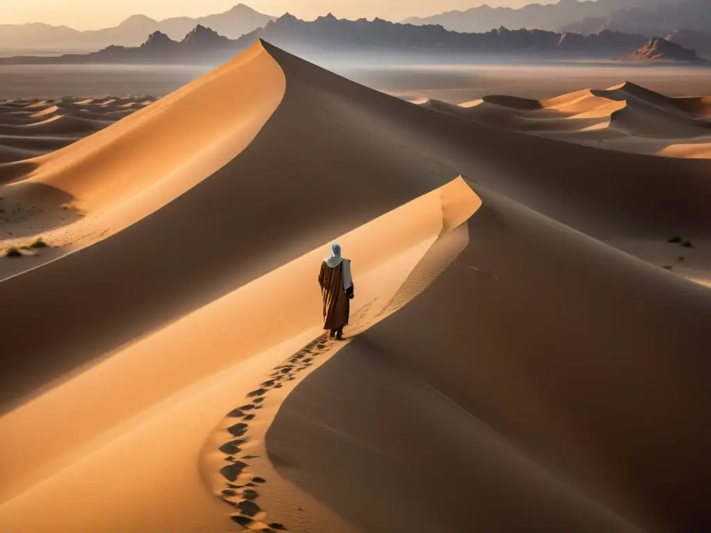 Un solitario en el desierto, la luz dorada del atardecer y la poesía de la nostalgia en el Islam