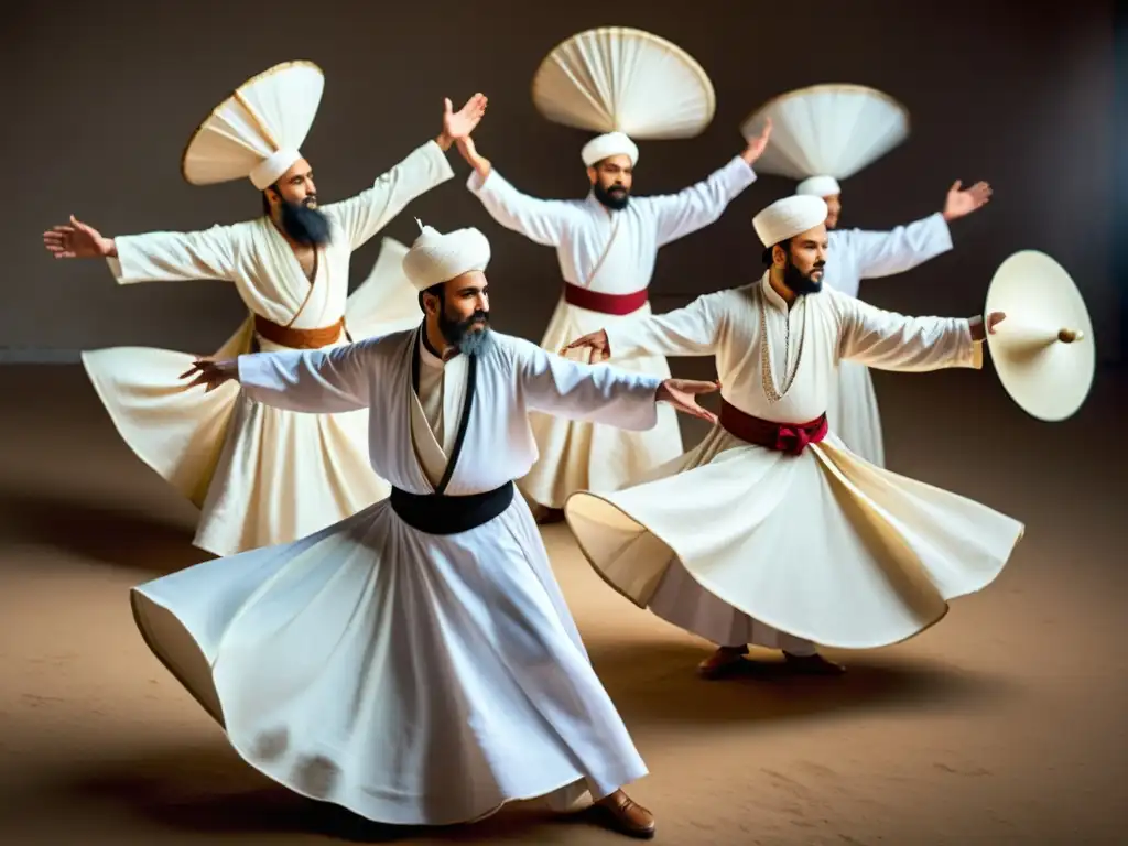 Sufíes vestidos de blanco realizan la danza giratoria Sama