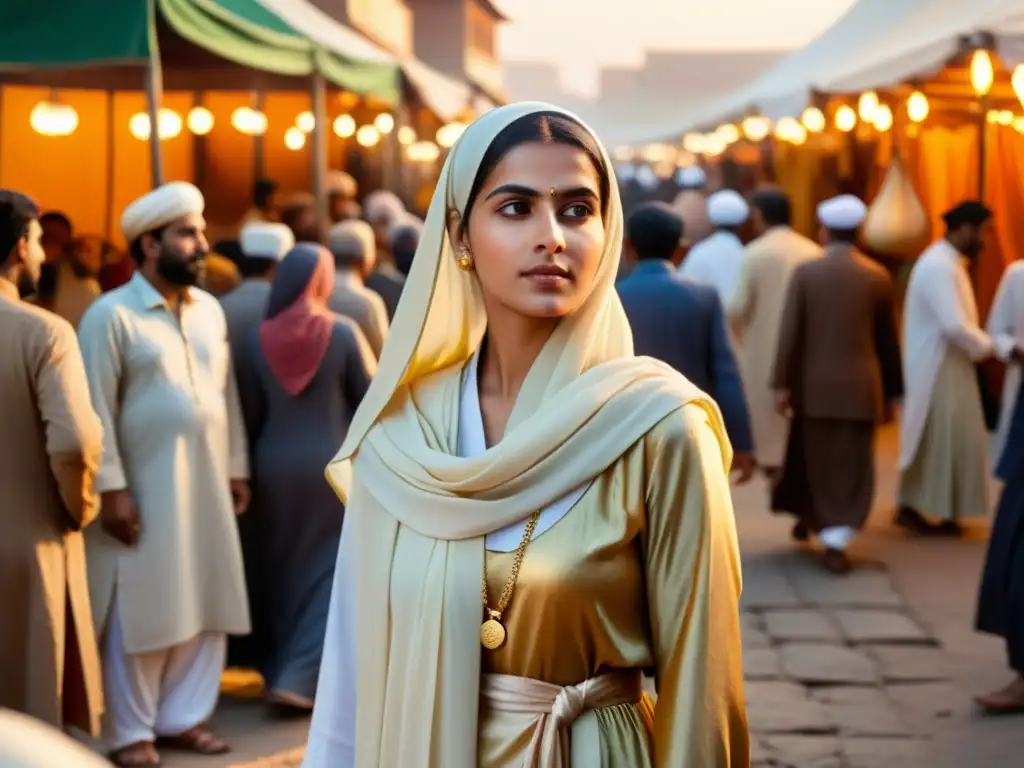 Rabia al-Adawiyya, santa del sufismo, irradia Amor Divino en un bullicioso mercado al atardecer