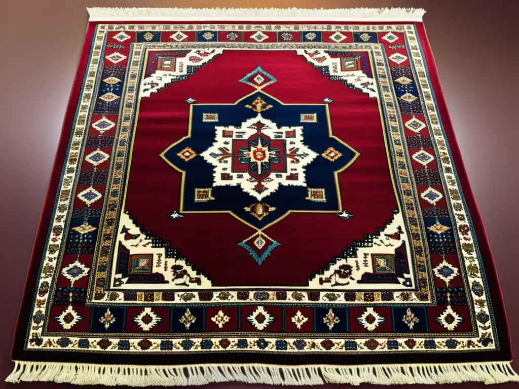 Alfombra persa tejida con maestría: colores vibrantes y patrón geométrico Un tapiz persa tejido con colores vibrantes y patrón geométrico, reflejando el papel del textil en la expansión cultural del Islam