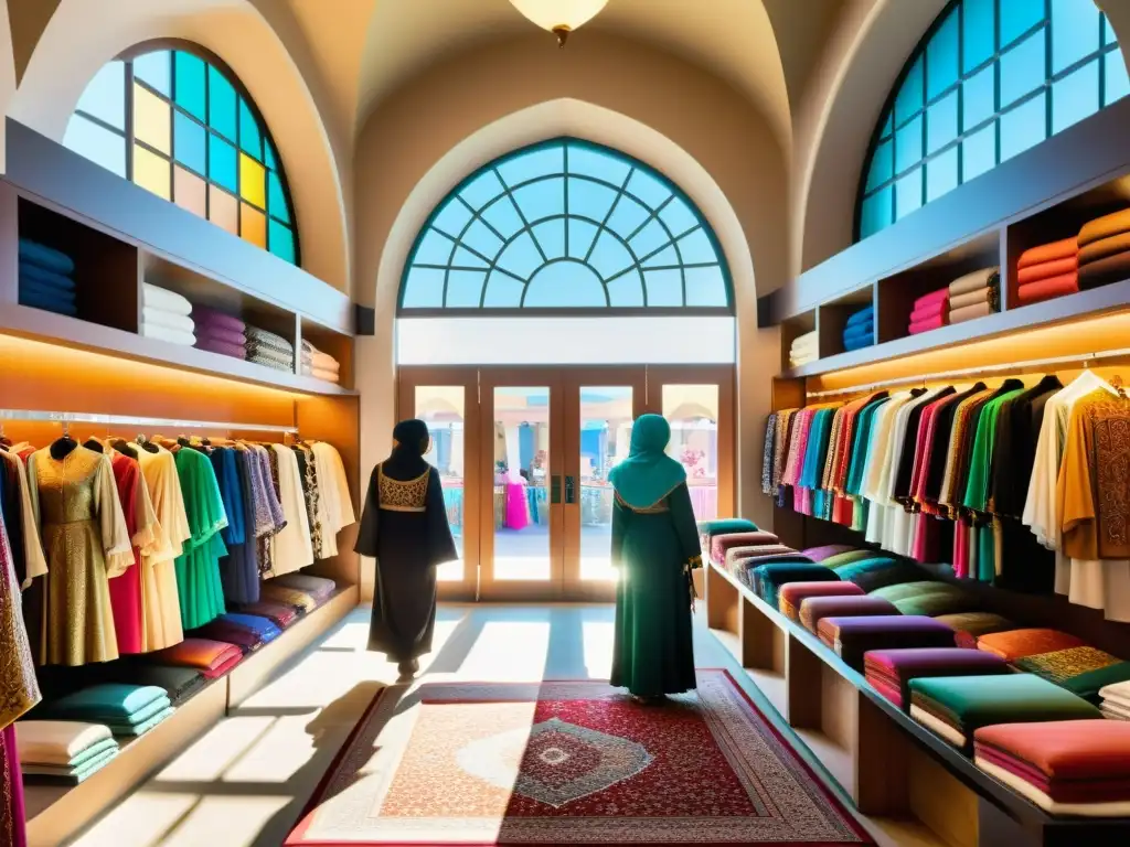 Una tienda de ropa islámica tradicional llena de coloridas y detalladas prendas como hijabs, abayas y thobes